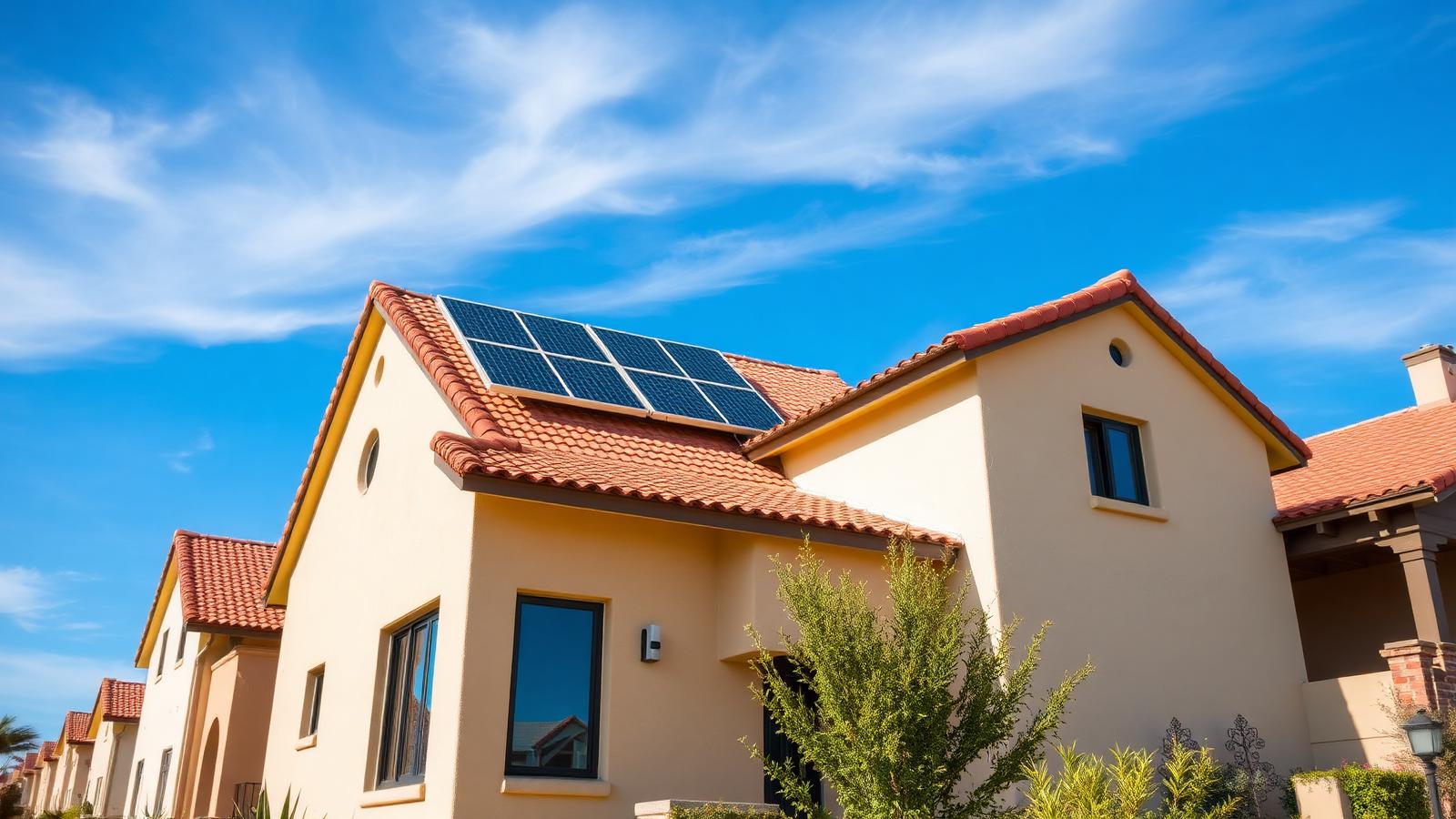 Casa con paneles solares instalados en el techo